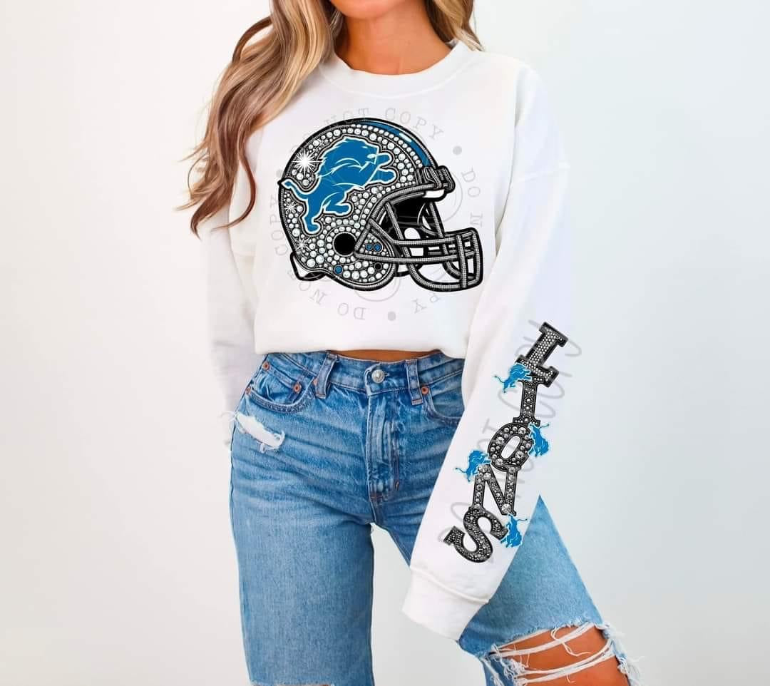 Faux Rhinestone Detroit Football DTF FRONT ONLY