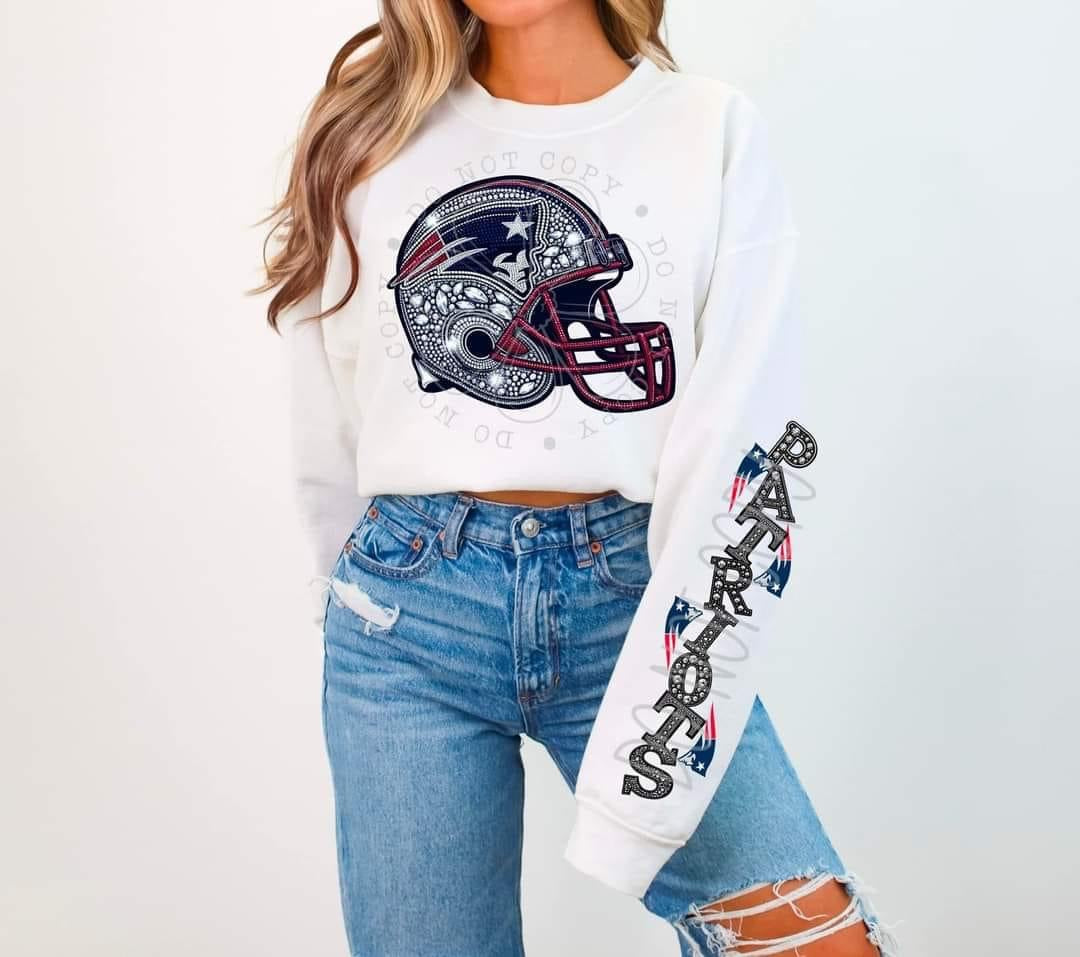 Faux Rhinestone New England Football DTF FRONT ONLY