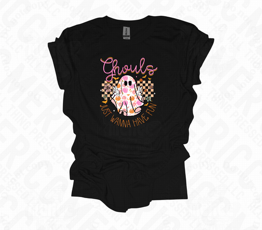Ghouls Just Wanna Have Fun Peach Checkered Tee