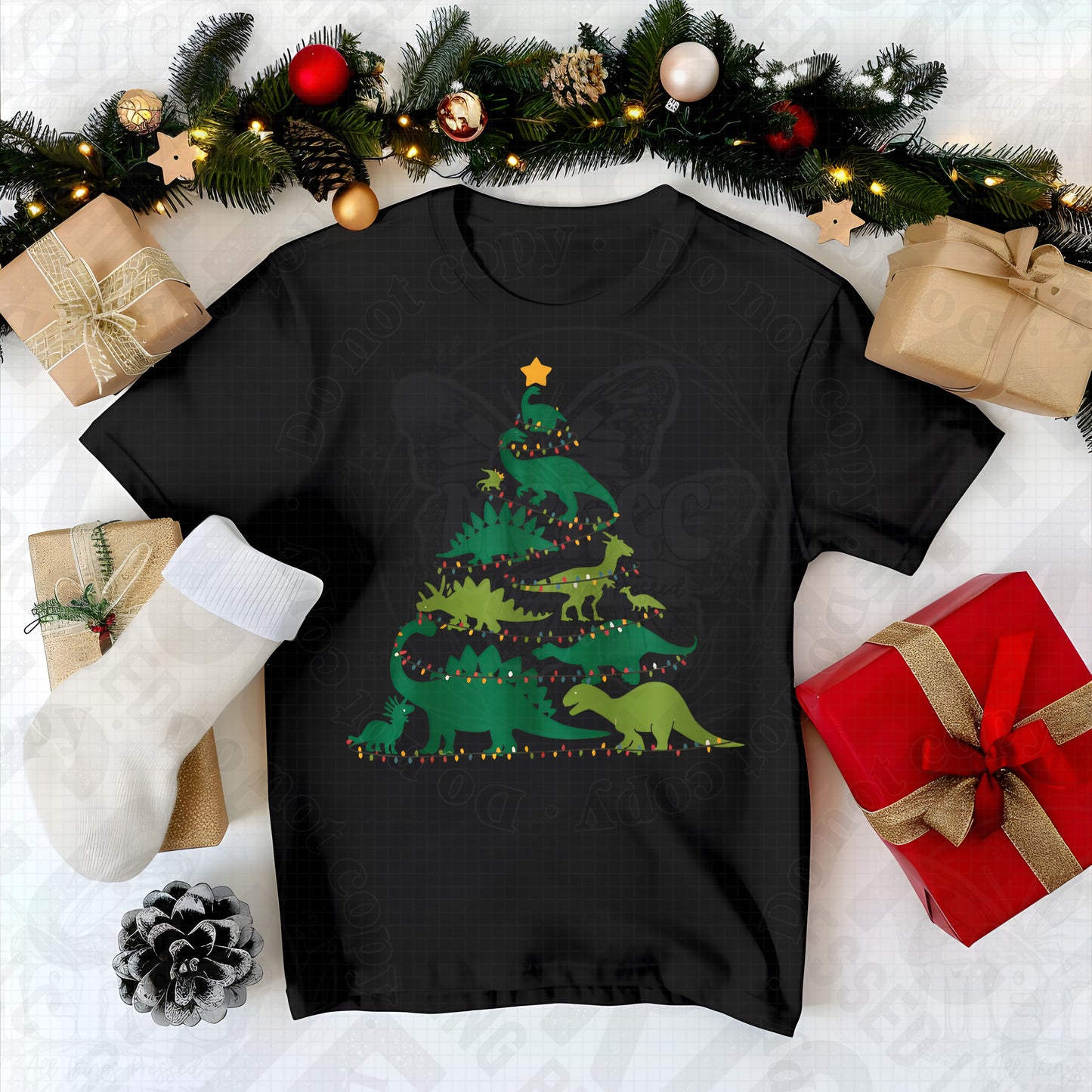 Dino Christmas Tree DTF