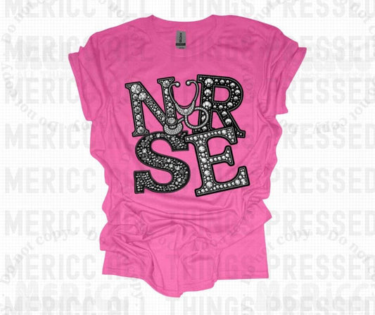Nurse Faux Diamonds Tee