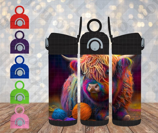 12oz Rainbow Yarn Highland Cow Cup 0100