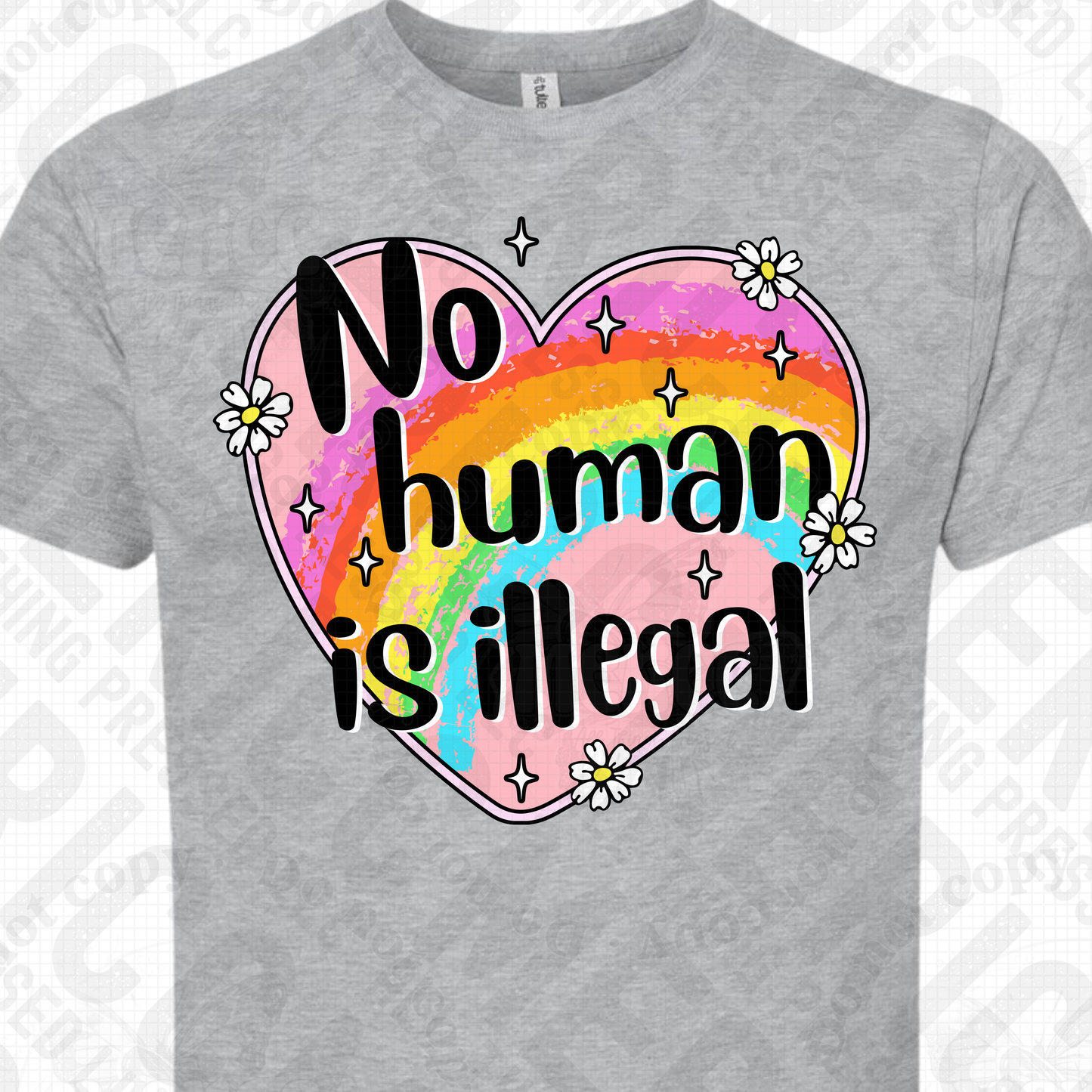 No Human is Illegal - Rainbow Heart