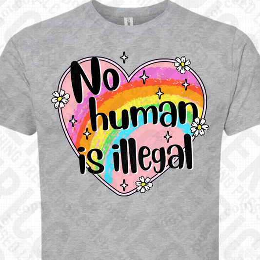 No Human is Illegal - Rainbow Heart
