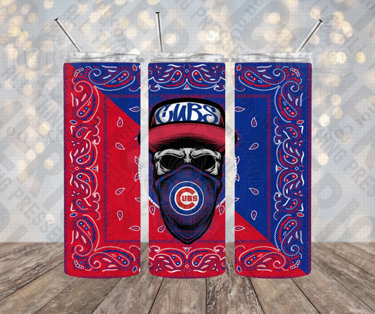 20oz | 30oz Chicago Red/Blue Bandana Skull Tumbler 0039