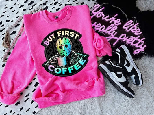 But First Coffee Hockey Mask Guy Tee