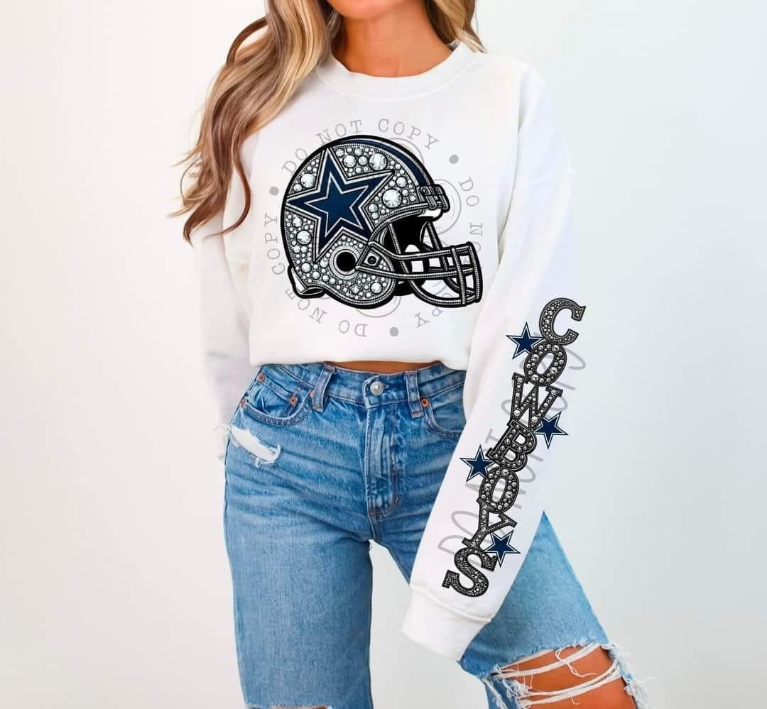 Faux Rhinestone Dallas Football DTF FRONT ONLY