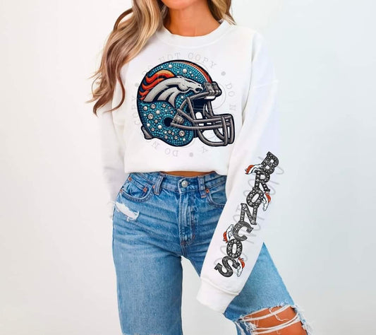 Faux Rhinestone Denver Football DTF FRONT ONLY