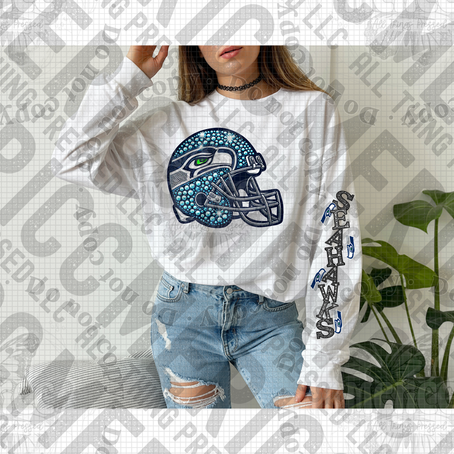 Faux Rhinestone Seattle Football Tee